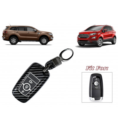 Car Remote KEYLESS Key Cover Case Fob for Ford Endeavour 2019-20,New Ecosport in Carbon Fiber Checks Black Color