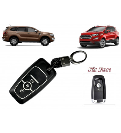 Car KEYLESS Key Cover Case Fob for Ford Ecosport/Endeavour 2019 in Metal Radium White & Black Color