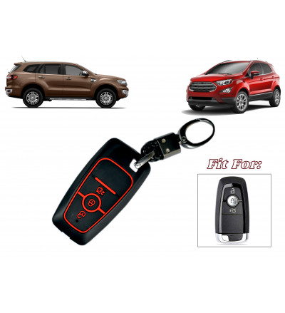 Car KEYLESS Key Cover Case Fob for Ford Ecosport/Endeavour 2019 in Metal Radium Red & Black Color
