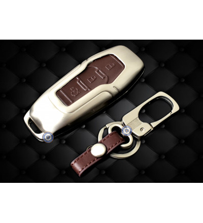KEYLESS Key Cover case fob for Ford Endeavour in Zinc alloy and leather Brown Color