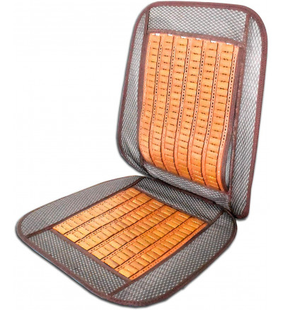 Mesh Bamboo Car Bead Seat Cushion Back Support Chocolate Stripes design Yellow color.