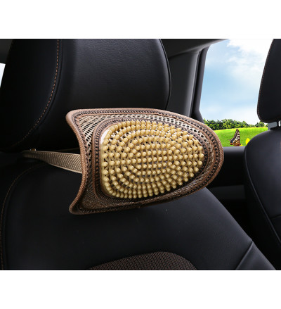 Universal Bead Seat Mesh Bamboo Neck Cushion Support for Car, Bus, Truck, Home, Office In Beige Color