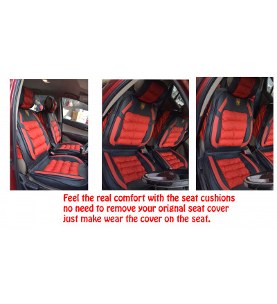 Premium PU Leather Car Seat Cushion Cover in Red-Black Fit for All 4 seat vehicle