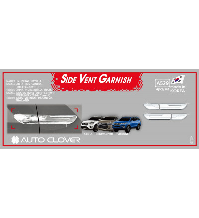 Auto Clover Car Side Vent Chrome Exterior Accessories  Compatible with Hyundai Creta,Innova Crysta,Toyota Fortuner(A 529)