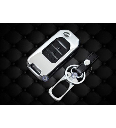 Flip Key cover case fob for Honda Civic and New Jazz TOP MODEL in Zinc alloy and leather Black color (for 2 BUTTON REMOTE)