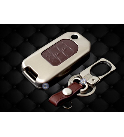 Flip Key cover case fob for Honda Civic and New Jazz TOP MODEL in Zinc alloy and leather Brown color (for 2 BUTTON REMOTE)