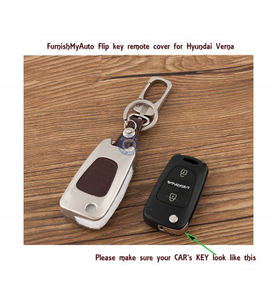Car Flip Key cover case fob for BASE MODEL Hyundai Verna in Zinc alloy and leather Brown color