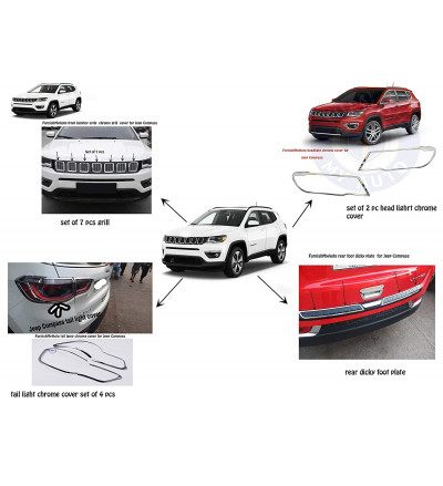 Big Combo Chrome Accessories for Jeep Compass Car Exterior Accessories product's Full/Complete Kit (Set of 14 PCS)