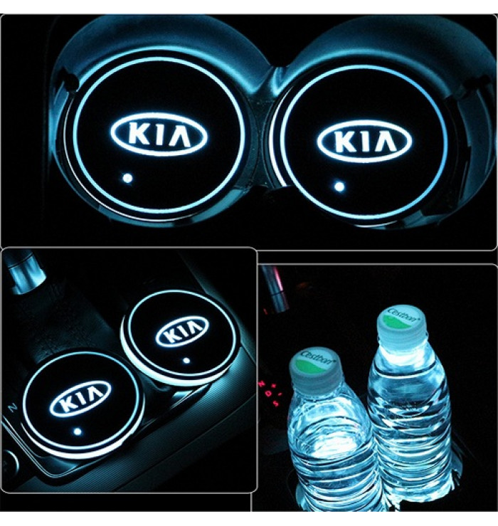 KYLEXY 2 PCS Car Logo Coaster with 7 Colors Changing Waterproof LED Coaster，Luminescent Cup Pad Interior Mood Light Decorative Light