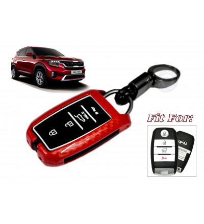 Car Zinc Alloy KEYLESS Key Cover Case Fob for Kia Seltos in Metal Checks Red Color