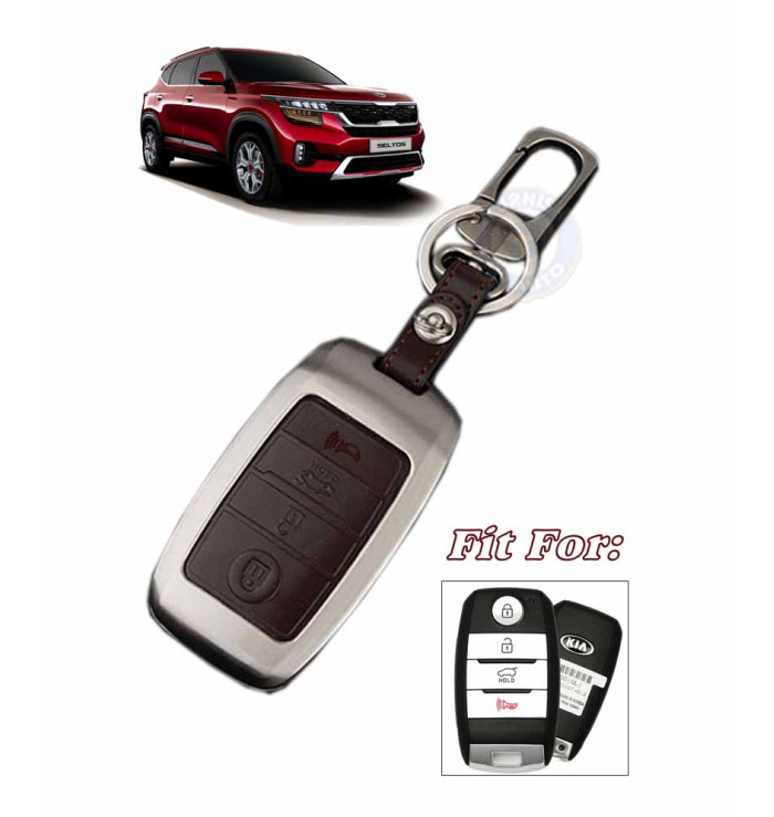 Car 4 Button Keyless Remote Key Cover case fob for Kia Seltos in Zinc