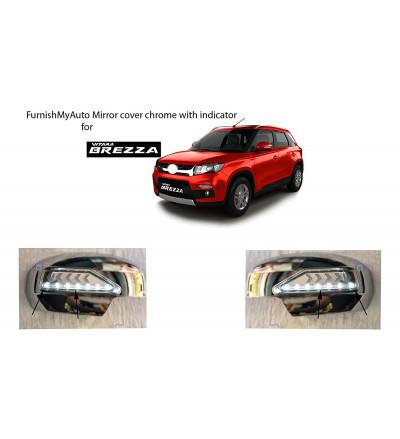 Car Mirror Chrome Cover with Indicator for Maruti Suzuki Brezza (SET OF 2 PCS) Left and Right