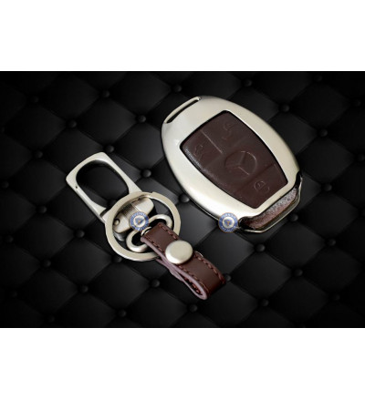 KEYLESS Key cover case fob for Mercedes-Benz W204 W205 W212 C E S GLA AMG in Zinc alloy and leather Brown color (Without top point cover)