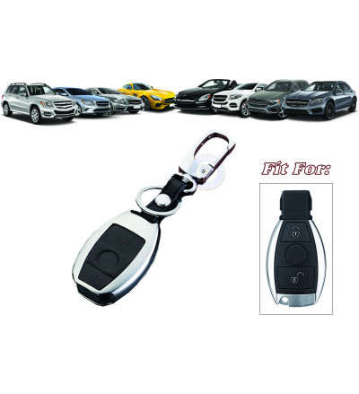 Car Key cover case fob for Mercedes-Benz W204 W205 W212 C E S GLA AMG in Zinc alloy and leather Black  color 2 B (Without top point cover)