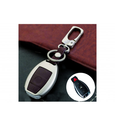 Car Key cover case fob for Mercedes-Benz W204 W205 W212 C E S GLA AMG in Zinc alloy and leather Brown color 2 B(Without top point cover)