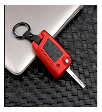 Car 3 Button Flip Key Cover Case Fob for Skoda Octavia/ Laura /Superb/ Yeti /Fabia/ Rapid in ABS Fiber Red color