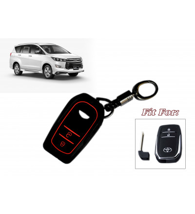 Car 2 Button Zinc Alloy KEYLESS Key Cover Case Fob for Toyota Crysta Top Model in Metal Black with Radium Red Color