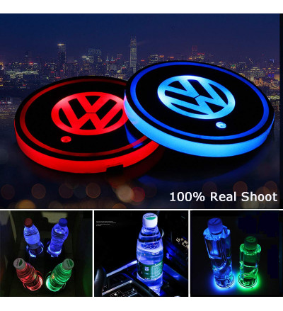 Car LED Logo Cup Holder 7 Colors Changing Atmosphere Lamp for Volkswagen
