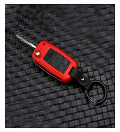 Car Flip Key Cover Case Fob for Base Model Volkswagen Polo ,Jetta, Vento ,Passat  in ABS Fiber Red  color