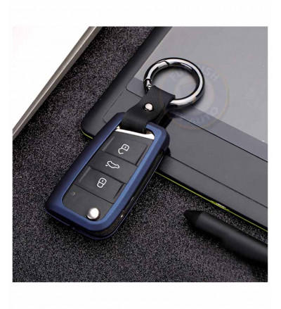 Car Flip Key Cover Case Fob for Skoda Octavia/Laura/Superb/Yeti/Fabia/Rapid in Metal Blue  color