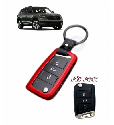 Car Flip Key Cover Case Fob for Skoda Octavia,Laura,Superb,Yeti,Fabia,Rapid in Metal Red color